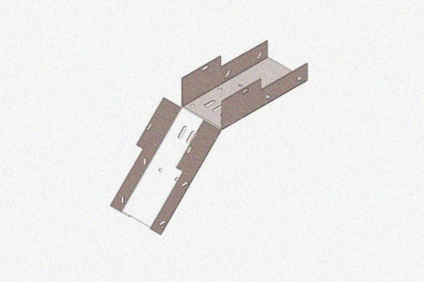 Лоток замковый глухой КСЗГ 200х150-45 УТ1,5 для поворота трассы вниз на 45, оцинкованный лист, S1,5