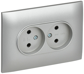 SKANDY Розетка 2-местная без заземления с защитными шторками 10А в сборе SK-R09S серебряный IEK