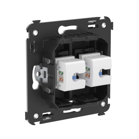 Компьютерная розетка RJ-45 без шторки в стену, кат.5е двойная, "Avanti", "Черный матовый" DKC