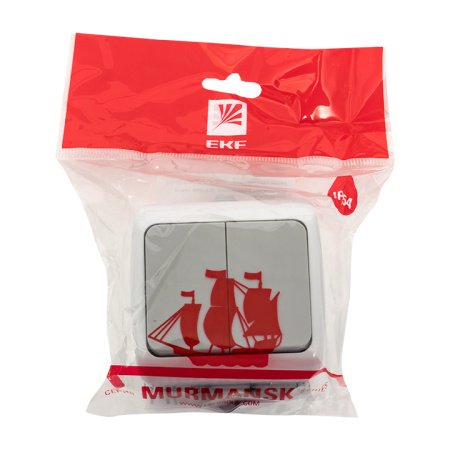 Мурманск Выключатель 2-клавишный 10А IP54 серый EKF