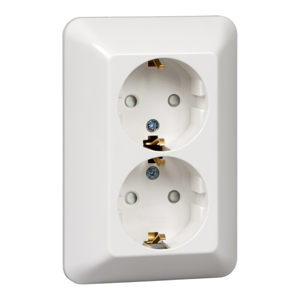 ПРИМА Розетка 2 местная СП с заземлением, со шторками 16А белый IP20 Schneider Electric