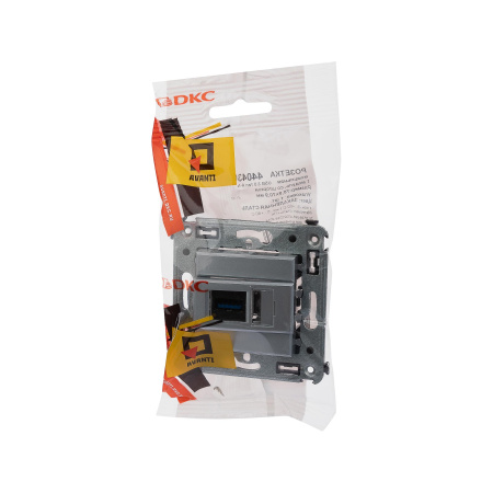 USB 3.0 розетка одинарная в стену, тип А-А, "Avanti", "Закаленная сталь" DKC