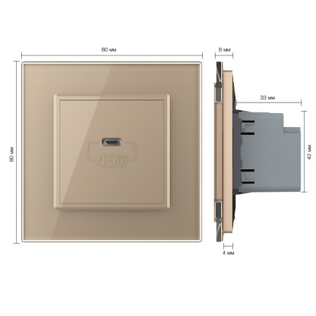 Розетка USB type C с блоком питания 45W Livolo1 пост Золотая VL-C7VUC-2AP