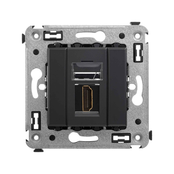 HDMI розетка одинарная в стену, тип А-А, "Avanti", "Черный матовый" DKC