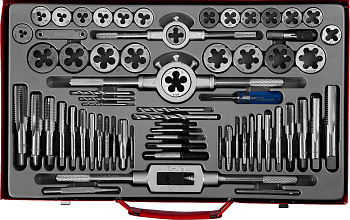 65 предметов, набор метчиков и плашек, сталь 9ХС ЗУБР
