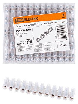 Зажим винтовой ЗВИ-3 0,75-2,5мм2 12пар TDM Зажим винтовой ЗВИ-3 0,75-2,5мм2 12пар TDM