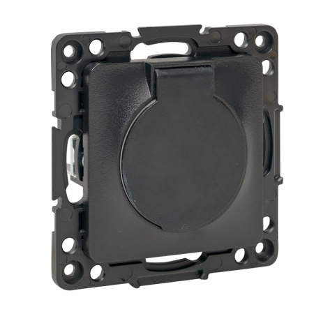 Стокгольм Механизм Розетки 1-местной с/з 16А черный с крышкой и защ, штор, IP44 EKF