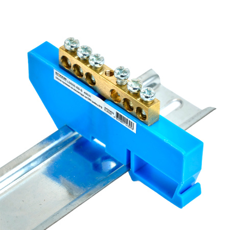 Шина "N" на изоляторе STEKKER 6*9 на DIN-рейку 6 выводов, синий, LD555-69-6