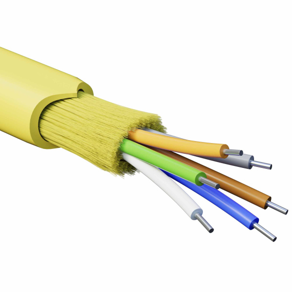 Кабель волоконно-оптич., расп.,арамидные упр.нити, внутр., нг(А)-HF, 6 ОВ, категория OS2(G.652.D) плотный буфер, 0,4 кН, барабан 2000 м DKC