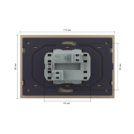 Розетка Livolo электрическая двойная 1 пост с заземлением, рамкой, защитными шторками 16A, цвет золотой VL-C7CTF16A.TF16A-AP