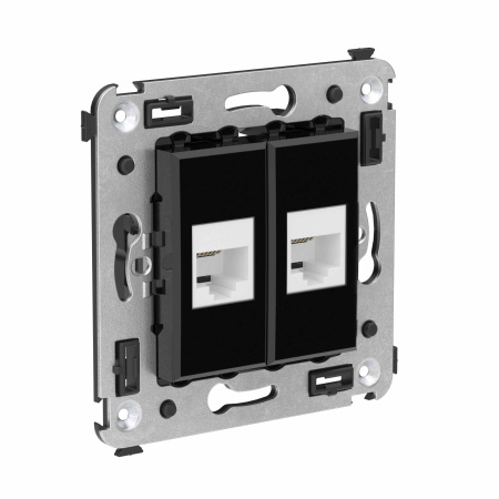 Телефонная розетка RJ-12 без шторки в стену двойная, "Avanti", "Черный квадрат" DKC