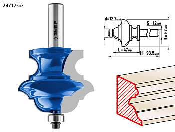 57x47,6мм, хвостовик 12мм, фреза кромочная фигурная №6(многопрофильная) ЗУБР