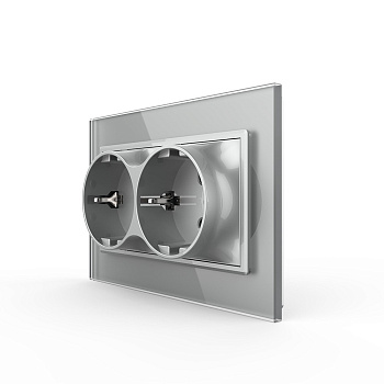 Розетка Livolo электрическая двойная 1 пост с заземлением, рамкой, защитными шторками 16A, цвет серый VL-C7CTF16A.TF16A-IP