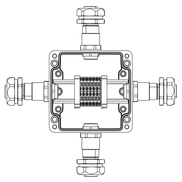 Взрывозащ. клемм. коробка из полиэстера TBE-P-03-(6xCBC.2)-1xKAEPM2MHK-20(A)(B)(C)(D)1Ex e IIC Т5 Gb / Ex tb IIIC T95°C DbIP66 / КЗ DKC