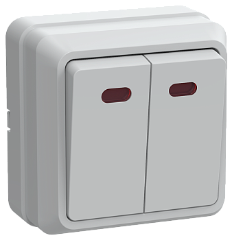 Выключатель 2-клавишный ОУ с индикацией ВС20-2-1-ОБ 10А ОКТАВА белый IEK