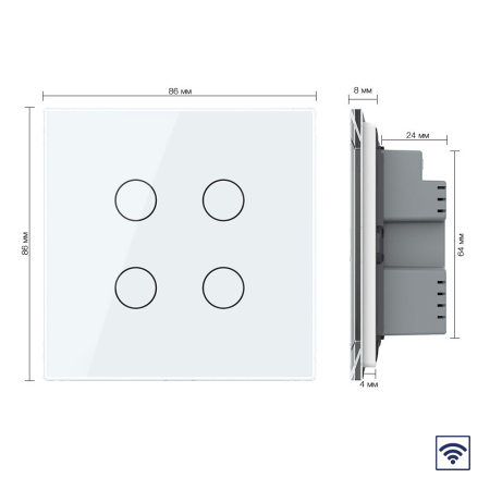 Сенсорный радиоуправляемый выключатель 4 клавиши 1 пост Белый UK стандарт Livolo