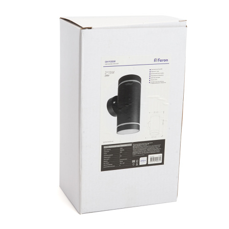 Светильник садово-парковый Feron DH1002, на стену вверх/вниз, 2* GX53, 230V, черный