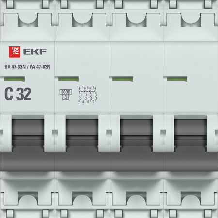 Выключатель автоматический ВА МОД 4П 32А C 6кА ВА 47-63N PROxima EKF