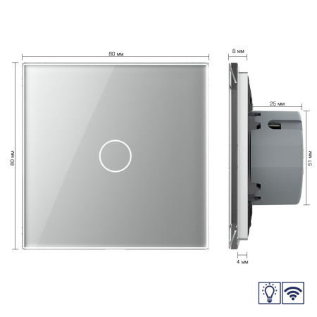 Сенсорный радиоуправляемый диммер 1 клавиша 1 пост Серый Livolo