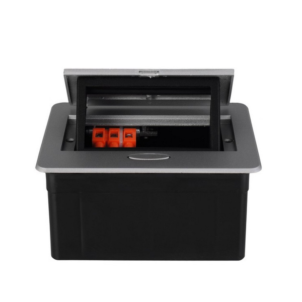 Выдвижной горизонтальный модуль RocketSocket в столешницу для розеток Livolo 2 поста, серый