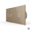 Сенсорный радиоуправляемый выключатель 3 клавиши (2-1), 2 поста Золотой Livolo