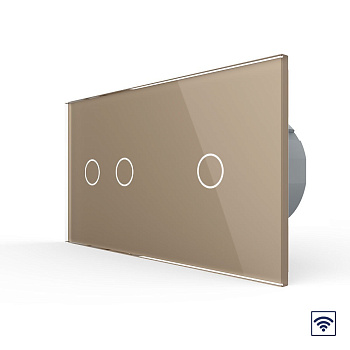 Сенсорный радиоуправляемый выключатель 3 клавиши (2-1), 2 поста Золотой Livolo