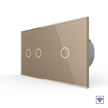 Сенсорный радиоуправляемый выключатель 3 клавиши (2-1), 2 поста Золотой Livolo