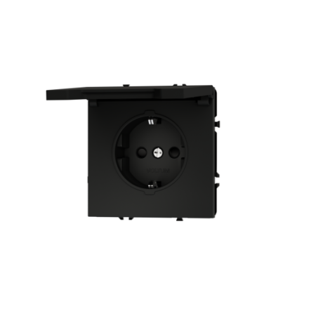 Розетка встраиваемая Voltum S70 с заземлением, защитными шторками и крышкой 16А, (черный матовый)