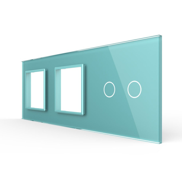 Панель для двух розеток и сенсорного выключателя, 2 клавиши, цвет зеленый, стекло Livolo