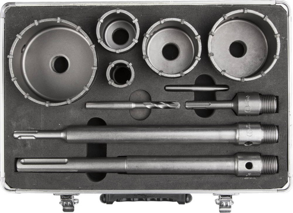 Набор коронок по бетону с оснасткой, d = 33, 50, 68, 82, 100 мм, кейс, Профессионал ЗУБР