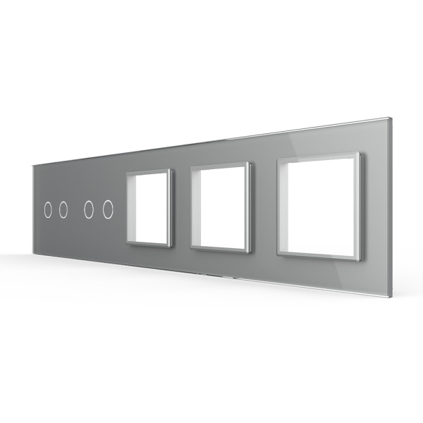 Панель для 2-х сенсорных выключателей и 3-х розеток, 4 клавиши (2+2), цвет серый, стекло Livolo