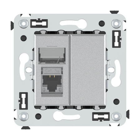 Компьютерная розетка RJ-45 в стену, кат.5e одинарная экранированная, "Avanti","Закаленная сталь" DKC