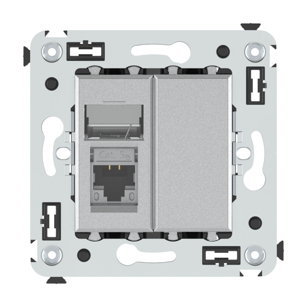 Компьютерная розетка RJ-45 в стену, кат.5e одинарная экранированная, "Avanti","Закаленная сталь" DKC