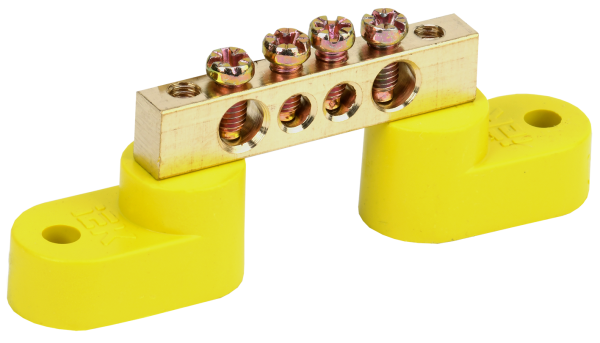 Шина PE "земля" на двух угловых изоляторах ШНИ-6х9-4-У2-Ж IEK