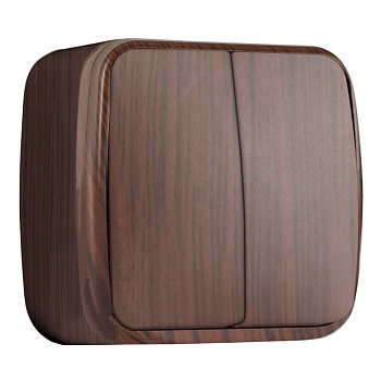 Минск Выключатель 2-клавишный ОП 10А тёмное дерево EKF