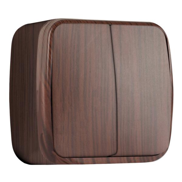 Минск Выключатель 2-клавишный ОП 10А тёмное дерево EKF