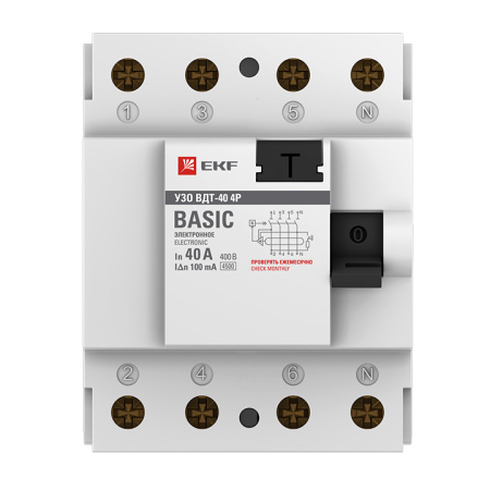 Устройство защитного отключения ВДТ-40 УЗО 4П 40А (электронное) 4,5кА 100мА Basic EKF