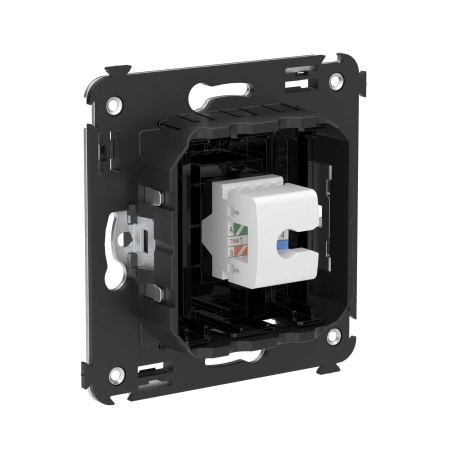 Компьютерная розетка RJ-45 без шторки в стену, кат.5е одинарная, "Avanti", "Черный квадрат" DKC