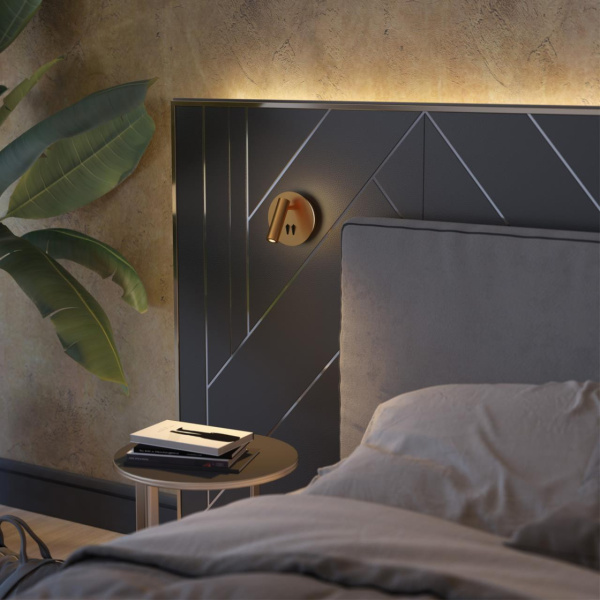 Настен.св-к с лампой д/чтения с выкл LED 9W 3000K 220V BEAM золот/металл ODEON LIGHT