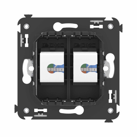 Телефонная розетка RJ-12 без шторки в стену двойная, "Avanti", "Черный матовый" DKC