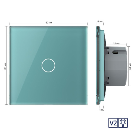 Сенсорный диммер версия 2, 1 клавиша 1 пост Зеленый Livolo