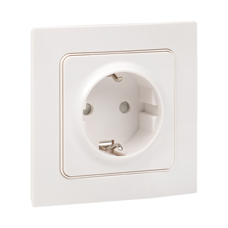 Стокгольм Розетка 1-местная с/з 16А белая с защ, штор, EKF