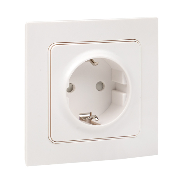 Стокгольм Розетка 1-местная с/з 16А белая с защ, штор, EKF