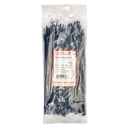 СНЯТ Хомут P6.6 стандартный, черный, 4,8x250 (новый аналог 25316SR) DKC