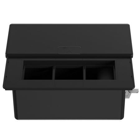 Donel Настольный встраиваемый розеточный блок с сдвижной крышкой 6 мод. (3 мод. 45х45), черный