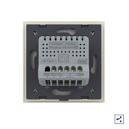 Двухклавишный проходной/перекрестный сенсорный выключатель 1 пост, цвет жемчужный Livolo