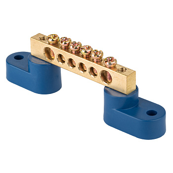 Шина "0" N (8х12мм) 6 отверстий латунь 2 синих угловых изолятора PROxima EKF