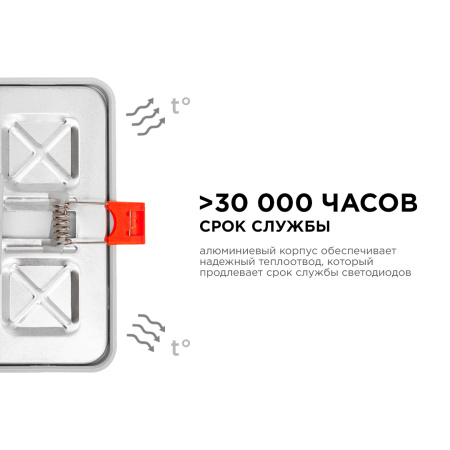 LP-18 Светодиодная панель встраиваемая с регулировкой под посадочное отверстие, 8Вт, 230В/50Гц, 750лм, 6500К, 115х115х24мм, квадратная, драйвер на кор