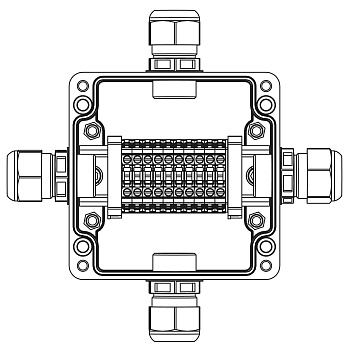 Взрывозащ. клемм. коробка из полиэстера TBE-P-03-(10xCBC.4)-1xPACMP(A)(B)(C)(D)1Ex e IIC Т5 Gb / Ex tb IIIC T95°C Db IP66 DKC