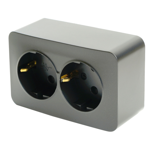 Розетка 2-местная с/з открытой установки, STEKKER, 250В, 16А, IP20, серия София,черный матовый, MST16-12-05